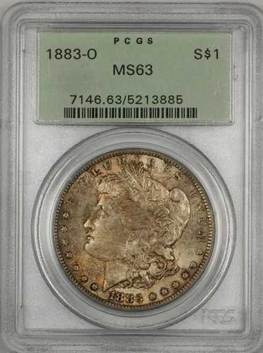 1883-O モルガン シルバー ダラー 1ドル コイン PCGS MS-63 トーン オールドグリーン ホルダー (11a)
