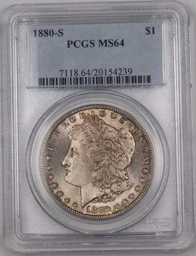 1880-S 米国モルガン銀貨 $1 PCGS MS-64 トーン BR2 E