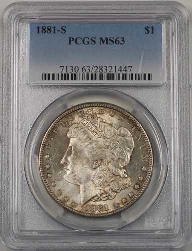 1881-S 米国モルガン銀貨 1ドル硬貨 PCGS MS-63 トーン (BR-13 J)｜WORLD RESOURCE【QUEEN店】