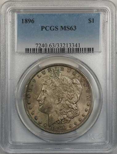 1896年 モルガン銀貨 1ドル硬貨 PCGS MS 63 (トーン 12-B)