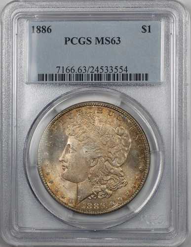 1886年 モルガン銀貨 1ドル硬貨 PCGS MS-63 トーン (BR-19 R)