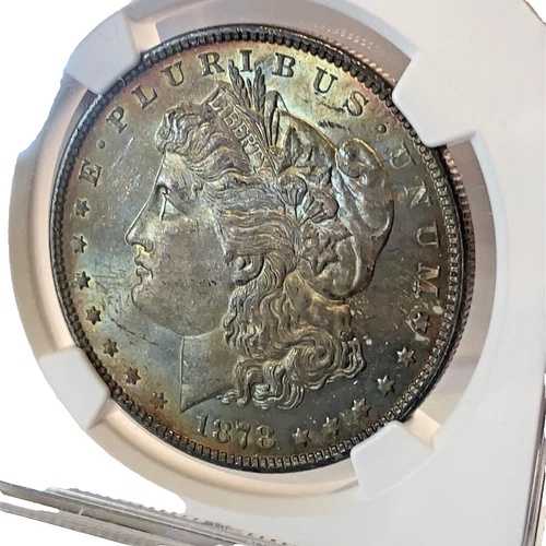 1878年 7TF Rev of 78 NGC MS63 モルガン銀貨 両面レインボートーン