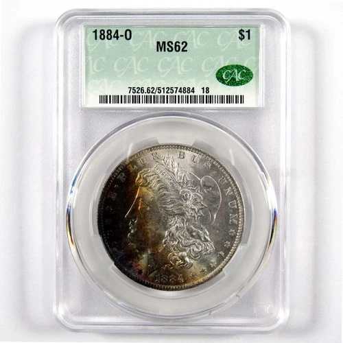 1884年 O モルガン・ダラー MS 62 CAC 90% シルバー $1 未使用 トーン SKU:I10491