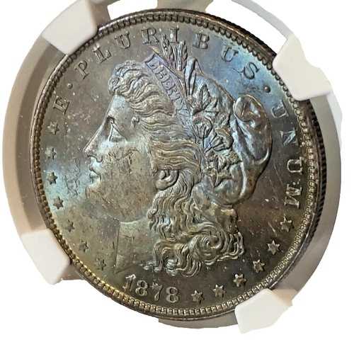 1878年 7TF Rev of 78 NGC MS63 モルガン銀貨 両面レインボートーン