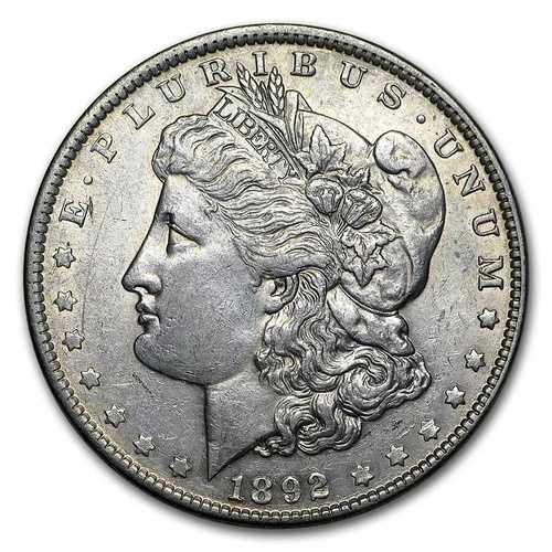 重要な日付の美しいブラストホワイト1892-pモルガン銀貨