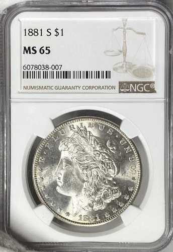 GEM BU 1881-S モーガン銀貨 NGC MS65 美しいトーン Rev ビデオを見る VNAZ