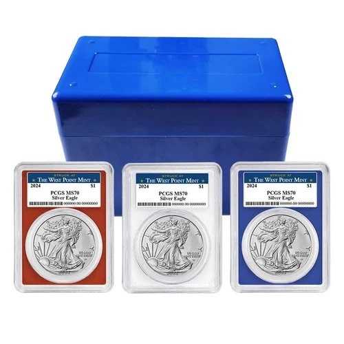 2024年 1ドル アメリカン シルバー イーグル 3点セット PCGS MS70 ウェストポイント ラベル 赤 白 青｜WORLD RESOURCE【QUEEN店】