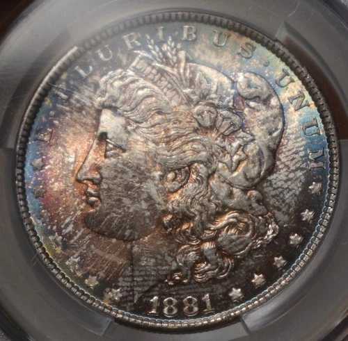 1881年 モルガン銀貨 CAC MS63 ゴージャスなテキスタイルトーニング
