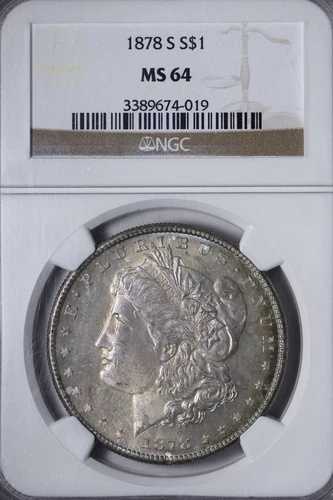 BU 1878-S モルガン銀貨 NGC MS64 トーンセミPL XQCBR
