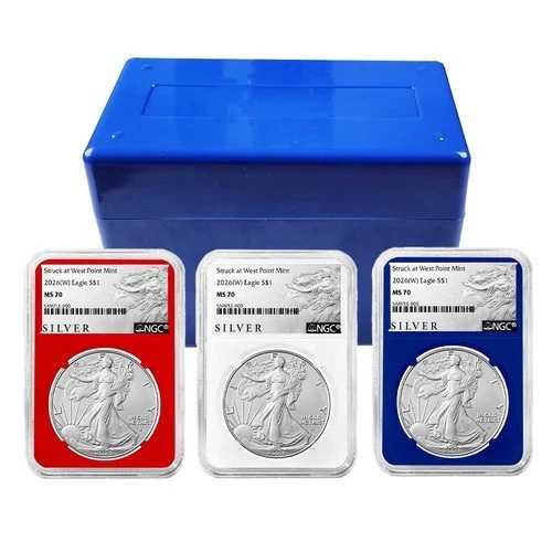 3点セット - 2026 (W) $1 1オンス アメリカン シルバー イーグル NGC MS70 ALS ラベル レッド ホワイト