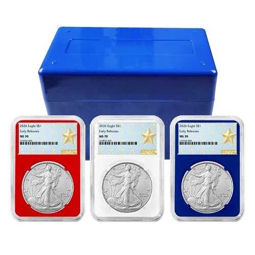 3点セット - 2026年 1ドル 1オンス アメリカン シルバー イーグル NGC MS70 ER ウェストポイント スターラベル