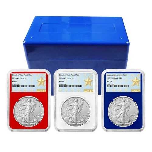 3点セット - 2026 (W) $1 1オンス アメリカン シルバー イーグル NGC MS70 ウェストポイント スターラベル