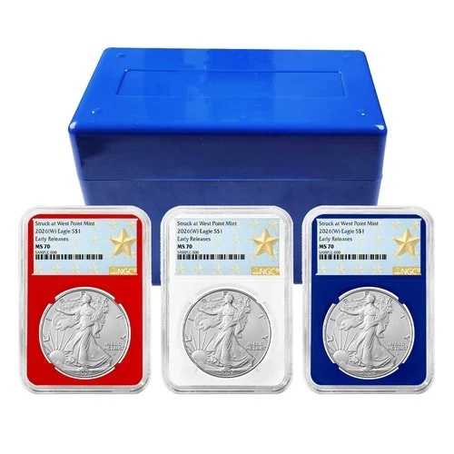 3点セット - 2026 (W) $1 1オンス アメリカン シルバー イーグル NGC MS70 ER ウェストポイント スター
