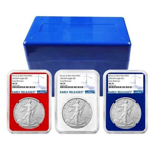 3点セット - 2026 (W) $1 1オンス アメリカン シルバー イーグル NGC MS70 ER ブルーラベル レッド｜WORLD RESOURCE【QUEEN店】