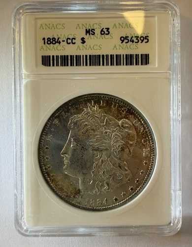 1884-CC モルガン銀貨 - ANACS MS 63 ソープボックスホルダー入り