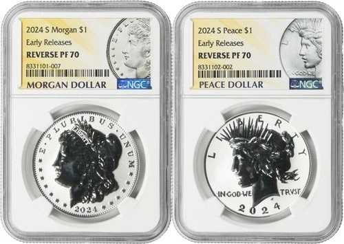 2024年-S $1 モーガン & ピースドル NGC リバース PF70 初期リリースセット-