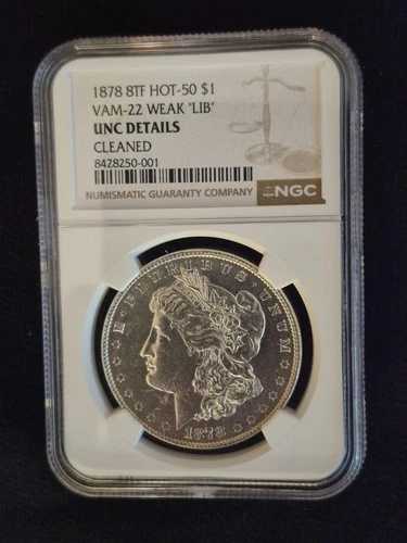 1878-P $1 8TF モルガン銀貨 NGCによるUNC詳細評価 Hot-50 VAM 22