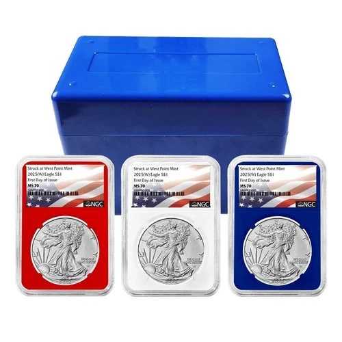2025 (W) $1 アメリカン シルバー イーグル 3点セット NGC MS70 FDI 旗ラベル 赤 白 青｜WORLD RESOURCE【QUEEN店】