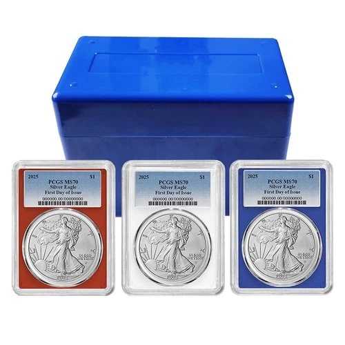 2025年 1ドル アメリカン シルバー イーグル 3点セット PCGS MS70 FDOI ブルーラベル レッド ホワイト ブルー|WORLD RESOURCE【QUEEN店】