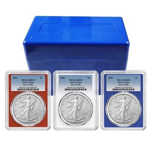 3点セット - 2026年 1ドル 1オンス アメリカン シルバー イーグル PCGS MS70 FS ブルーラベル レッドホワイト｜WORLD RESOURCE【QUEEN店】