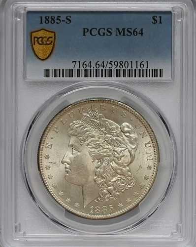 1885-S モルガン銀貨 1ドル ? PCGS MS64 ? ゴールドシールド - サンフランシスコ - 非常に良い