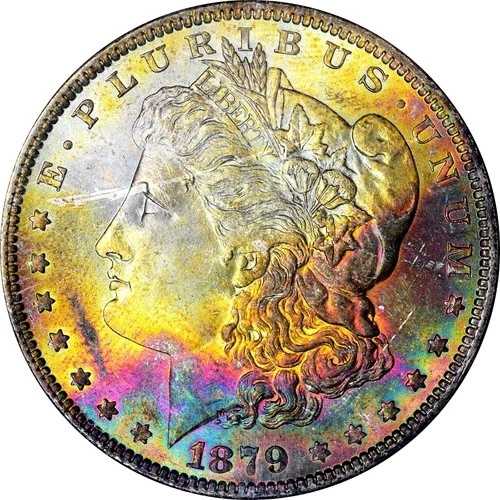 1879 NGC MS65 - 美しいレインボートーンのモルガン銀貨 HH｜WORLD RESOURCE【QUEEN店】