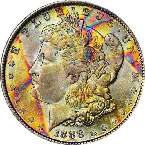 1888 MS63 PCGS - EOR - ロールエンドレインボートーン - モルガンシルバーダラーAA|WORLD RESOURCE【QUEEN店】