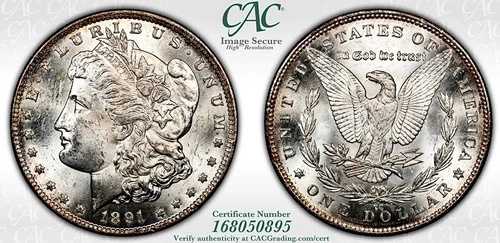 1891 CC モーガン シルバードル スピッティングイーグル VAM3 CACG MS62