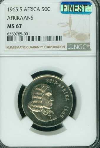1965年 南アフリカ 50セント アフリカーンス NGC MS67 MAC FINEST MAC SPOTLESS 95 発行