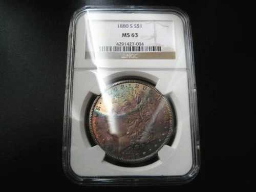 1880年製（S）モルガン シルバードル チョイス UNC 美しいコイン***NGC MS 63 トーニング***