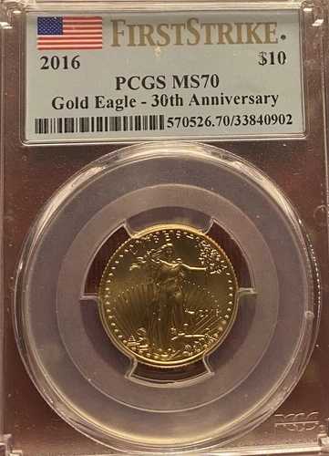2016年ゴールドイーグル PCGS MS70 ファーストストライク 人口1,297人 アメリカ国旗 10ドル
