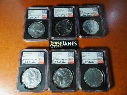 2021年 シルバー モルガン＆ピース ドル NGC MS70 FDI ジョン・ボーナー サイン入り セット CC D O S