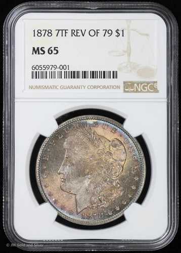 1878-P $1 7TF モルガン銀貨 NGC MS 65 | 79 UNC BU のトーニング改訂