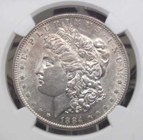 1884年「S」モルガン シルバードル $1 NGC AU58 #001 未流通 ECC&C, Inc. について