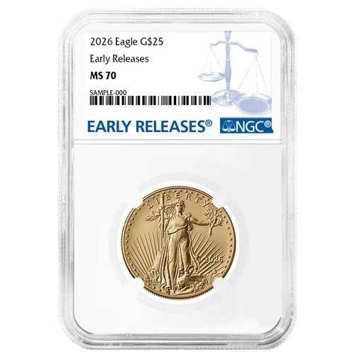 2026年 25ドル アメリカンゴールドイーグル 1/2オンス NGC MS70 ER ブルーラベル