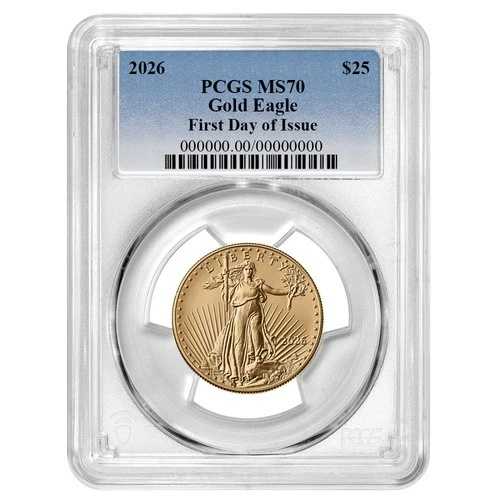 2026年 25ドル 1/2オンス アメリカンゴールドイーグル PCGS MS70 FDOI ブルーラベル