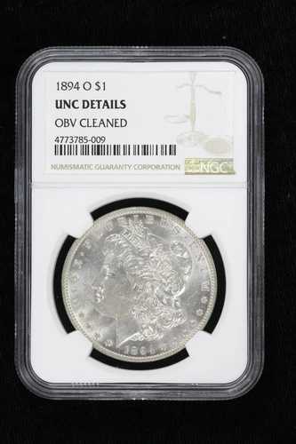 1894-O モルガン・ダラー NGC UNC 詳細 表面クリーニング済み 3AMN