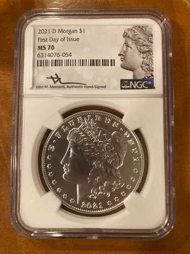 2021 D モルガン シルバー ダラー - プライベート NGC MS70 ~ FDOI 初日マーカンティ サイン入り