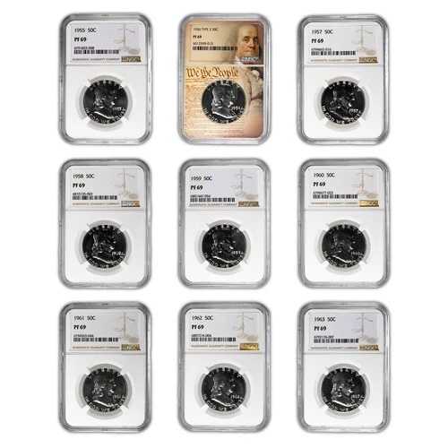 1955-1963年 50セント フランクリン ハーフダラー NGC PF 69 希少コイン 9枚セット
