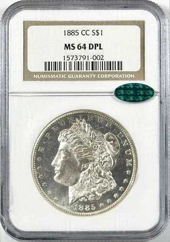 1885-CC 1ドル モルガン銀貨 NGC MS64 DPL CAC ? 発行枚数少