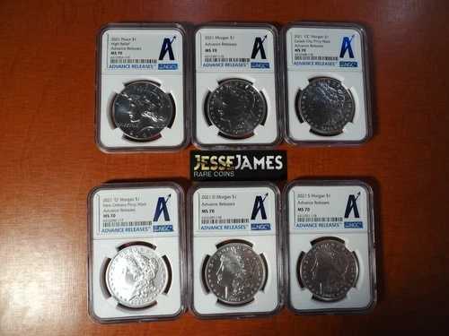 2021年 1ドル銀貨 モルガン＆ピースドル NGC MS70 アドバンスリリース フルセット CC D