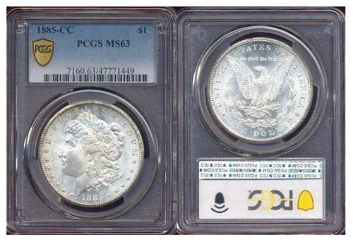 1885-CC $1 PCGS MS63-プルーフのような表面、派手な新品光沢、モルガン・ダラー 517,440円