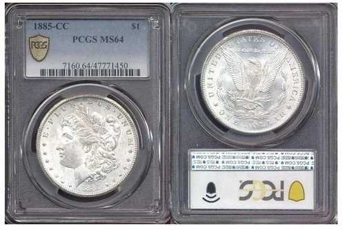 1885-CC $1 PCGS MS64- 美しいルーフのような表面、派手なミントラスター、モルガン・ダラー