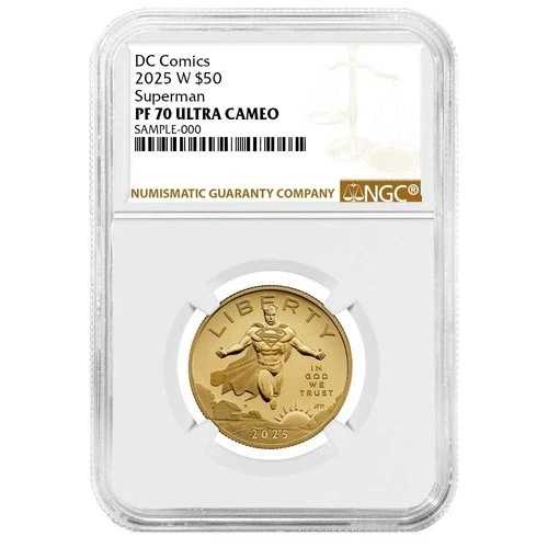 2025-W プルーフ 50ドル スーパーマン DCコミックス 1/2オンス 金貨 NGC PF70UC ブラウンラベル