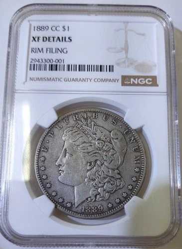 1889 CC モーガン シルバー ドル! XF 詳細 リム ファイリング 詳細 NGC!