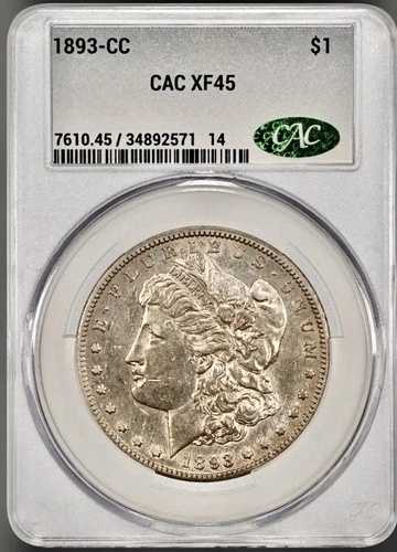 1893 CC モーガン シルバー ドル CACG XF45