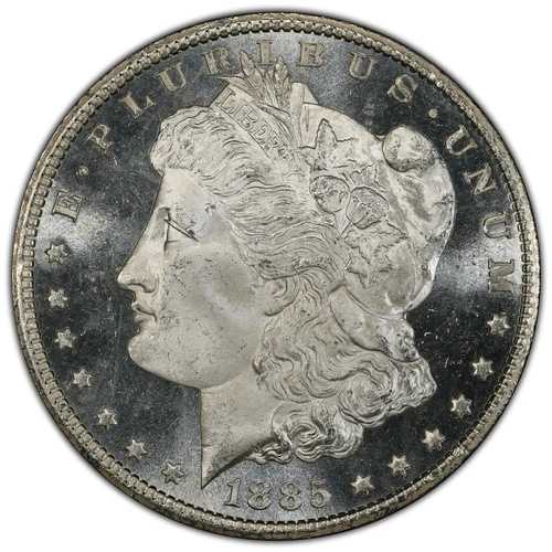 1885-CC 1ドル モルガン・ダラー PCGS MS65 DMPL 白黒フロスティカメオ ディープミラー