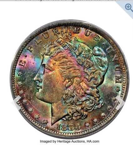 1883-O $1 PCGS MS65 CAC レインボートーン モルガン銀貨 強力なオークション履歴|WORLD RESOURCE【QUEEN店】