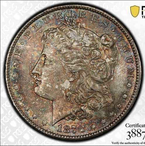 1878-CC モルガン・ダラー $1 PCGS MS63 レアモンスター デュアルビブラントリッチレインボートーン 751,520円