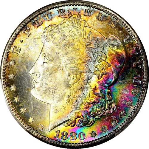 1880年代 PCGS MS65 スタックス CMQ モンスター ネオンレインボー トーニング モルガン シルバー ダラー BB｜WORLD RESOURCE【QUEEN店】